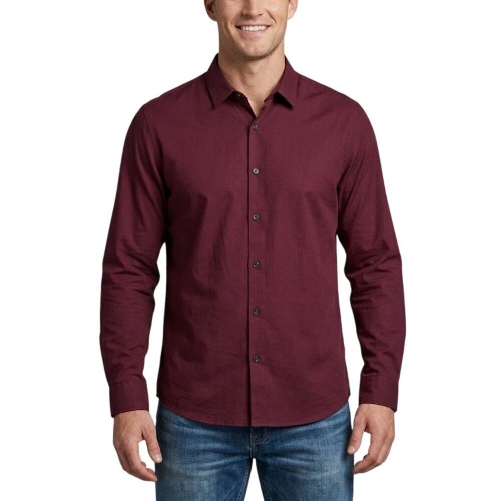 Artefact Slim Fit Button Down Shirt Burgundy Long Sleeve Men Large NWT